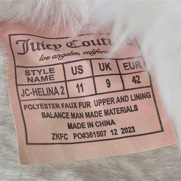 JUICY COUTURE WOMEN'S WHITE FAUX FUR JC-HELINA-2 FLAT SLIPPERS SIZE US 11 - Picture 8 of 10